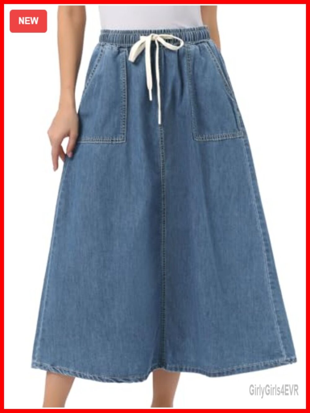 Denim Maxi Skirt Elastic Waist A Line Long Jean Skirt